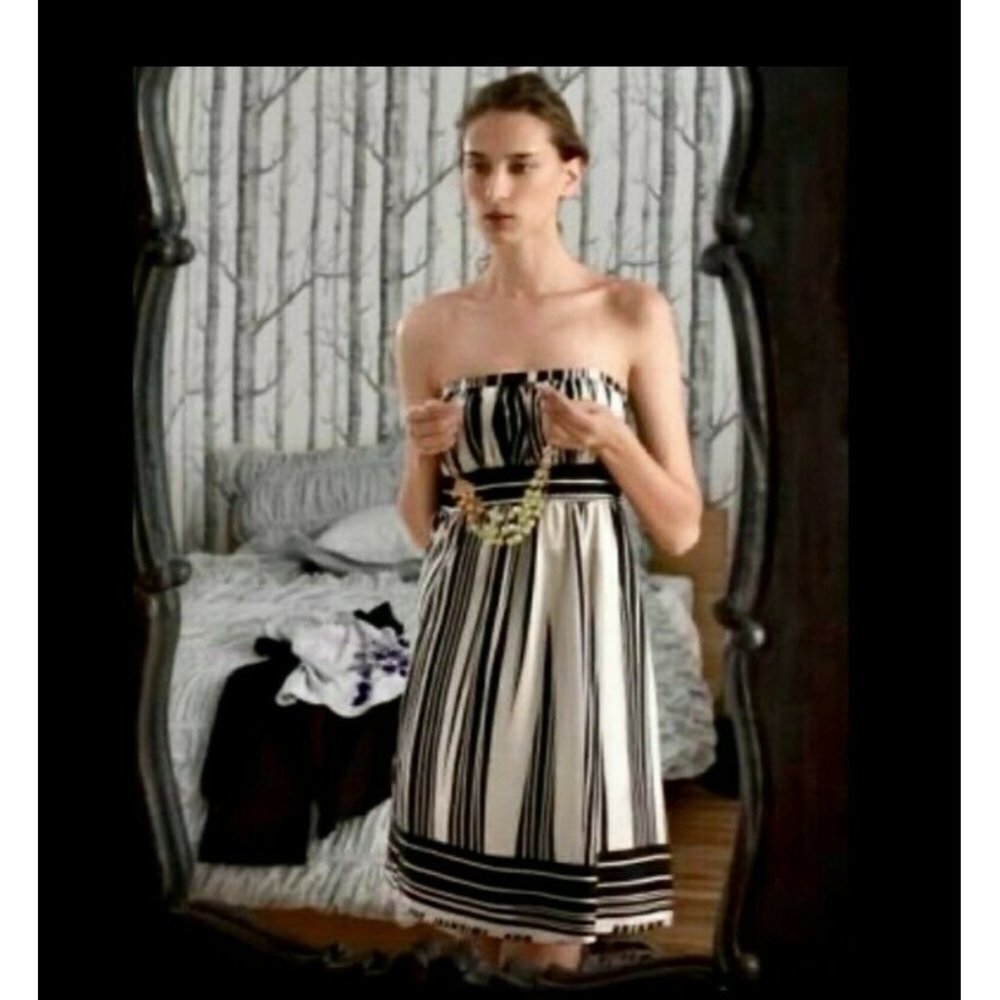 Corey Lynn Calter Bared Branches Silk Dress Black Cream Size 4 Strapless